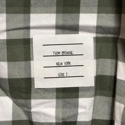 7. Thom Browne Buffalo Madras Check Green Flannel Shirt, Size 2 #QY4IAZ