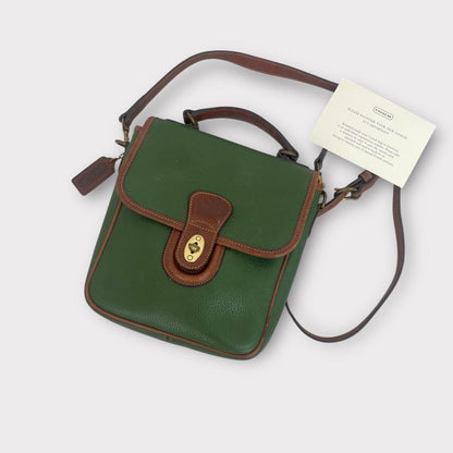 Old Coach Sheridan Shoulder Bag Green/Brown Pebbled Leather #QY3NKY