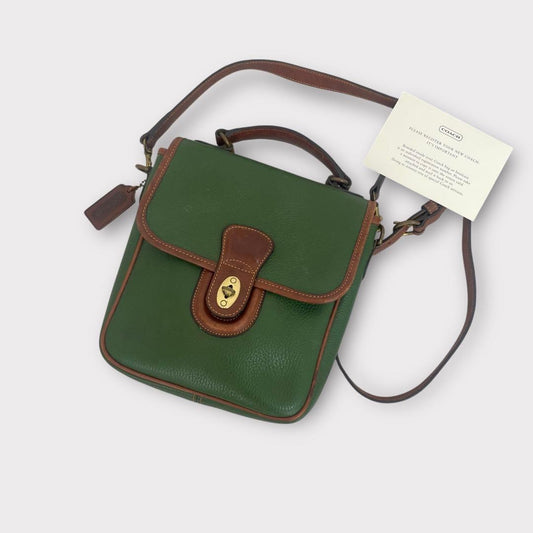 Old Coach Sheridan Shoulder Bag Green/Brown Pebbled Leather #QY3NKY