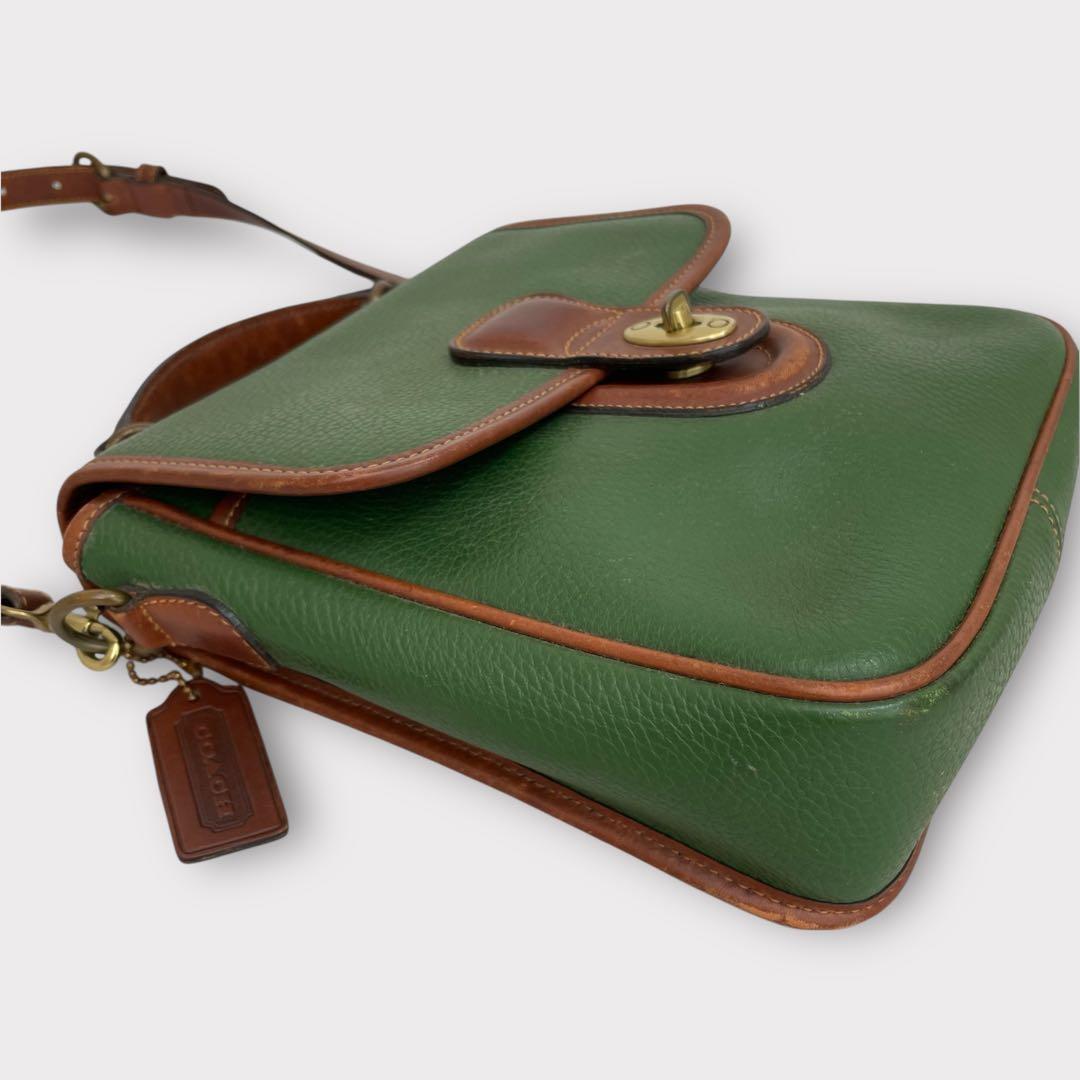 Old Coach Sheridan Shoulder Bag Green/Brown Pebbled Leather #QY3NKY
