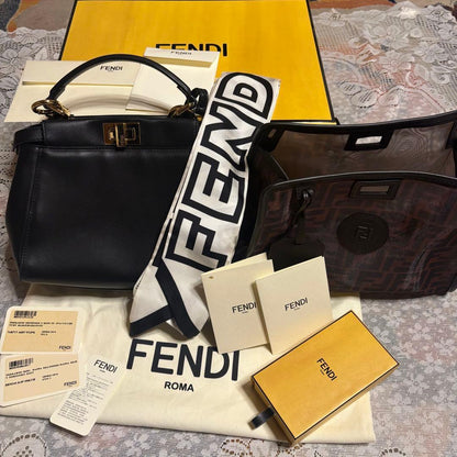FENDI Peekaboo Mini Black Scarf with Defender Calf #QYF0OC