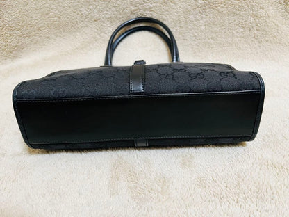 GUCCI Jackie GG Canvas Black Leather Trim Tote Handbag #QYBL8V
