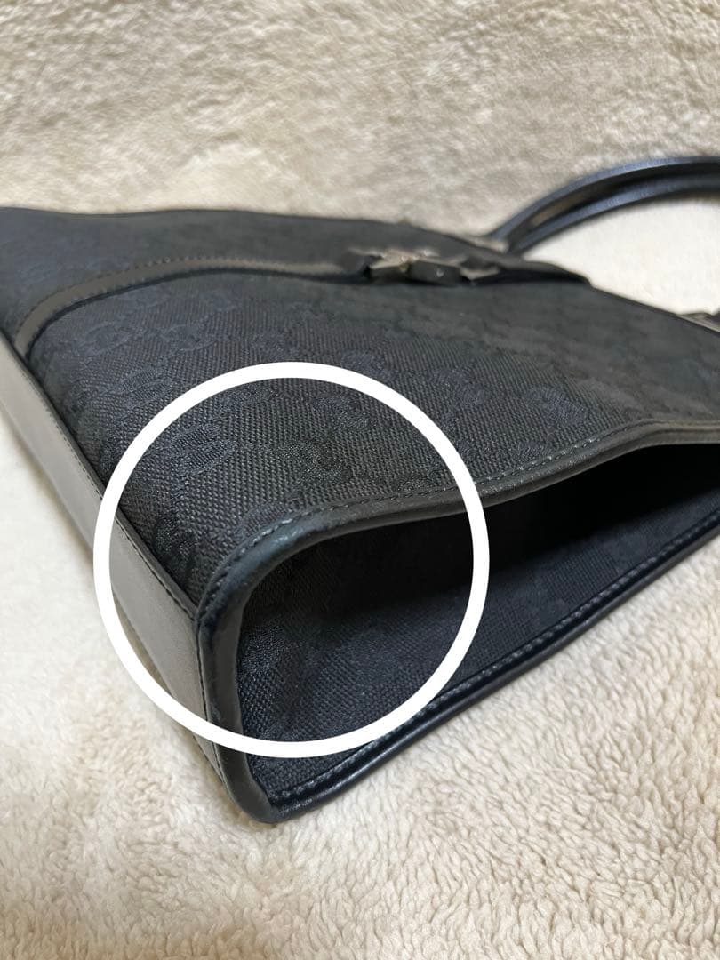 GUCCI Jackie GG Canvas Black Leather Trim Tote Handbag #QYBL8V