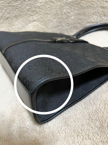 GUCCI Jackie GG Canvas Black Leather Trim Tote Handbag #QYBL8V