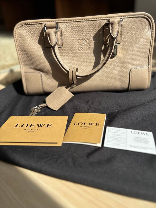 LOEWE Amazona 28 Handbag Ash Beige Leather Silver #QY4IHJ