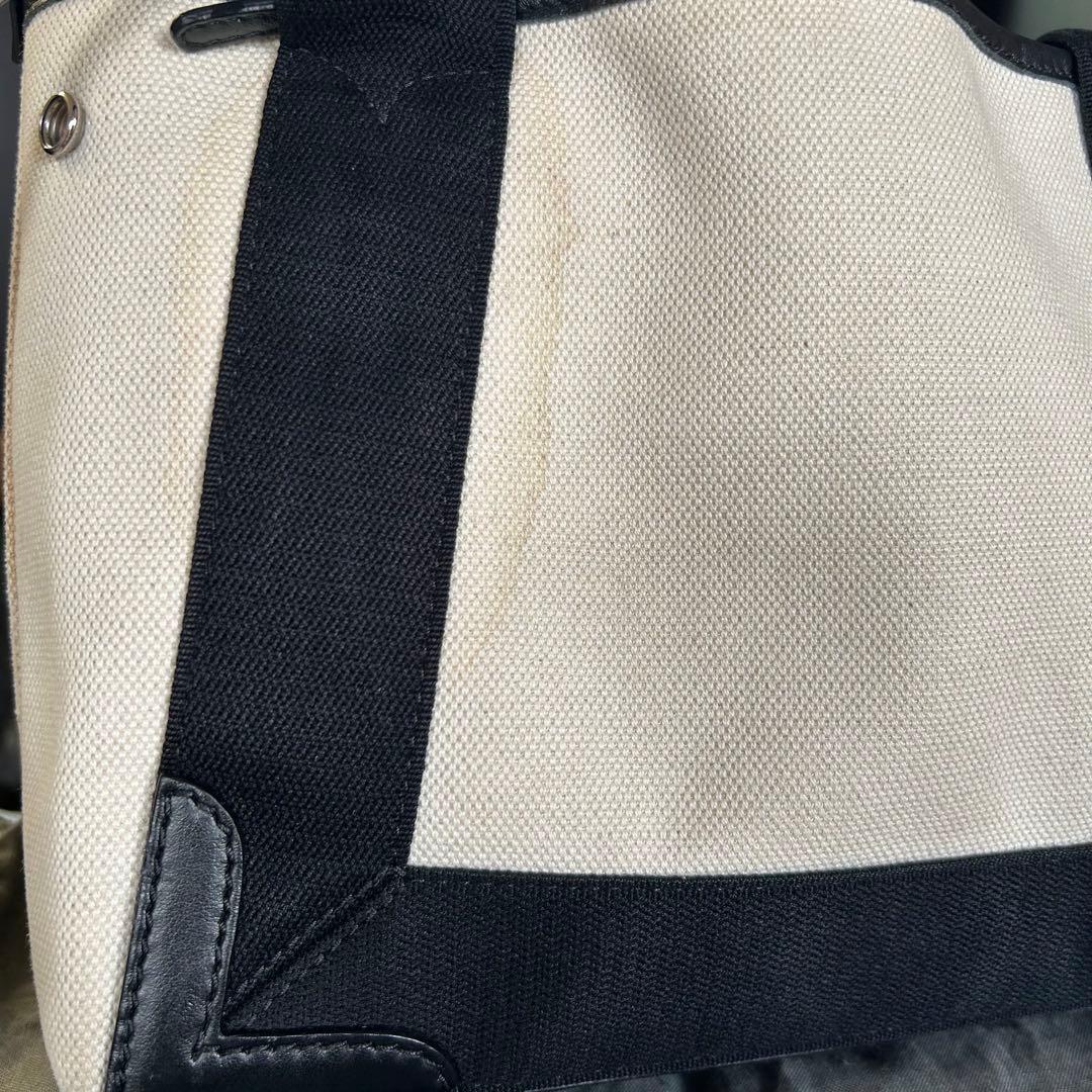 BALENCIAGA NAVY Cabas XS Tote Bag White Black Canvas With Pouch From Jap #QYB6T0