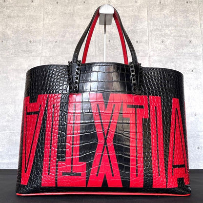 Christian Louboutin Cabata Red Croc Embossed Tote Bag Used Mint #QYG2PU