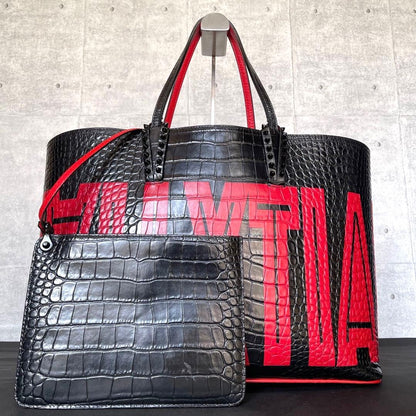 Christian Louboutin Cabata Red Croc Embossed Tote Bag Used Mint #QYG2PU