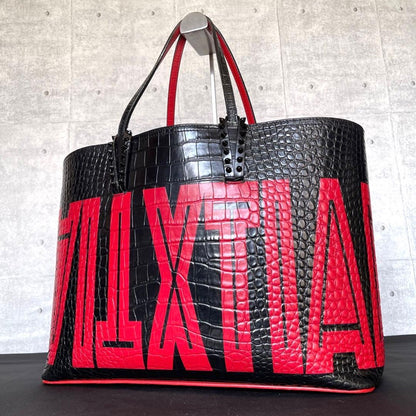 Christian Louboutin Cabata Red Croc Embossed Tote Bag Used Mint #QYG2PU