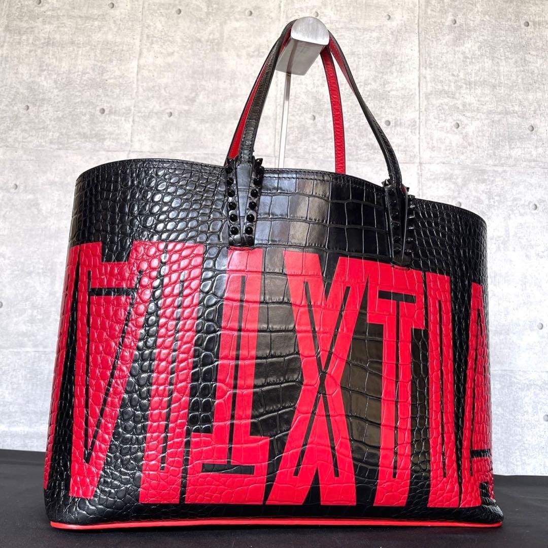 Christian Louboutin Cabata Red Croc Embossed Tote Bag Used Mint #QYG2PU