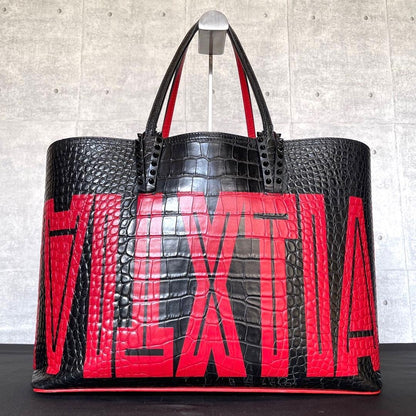 Christian Louboutin Cabata Red Croc Embossed Tote Bag Used Mint #QYG2PU