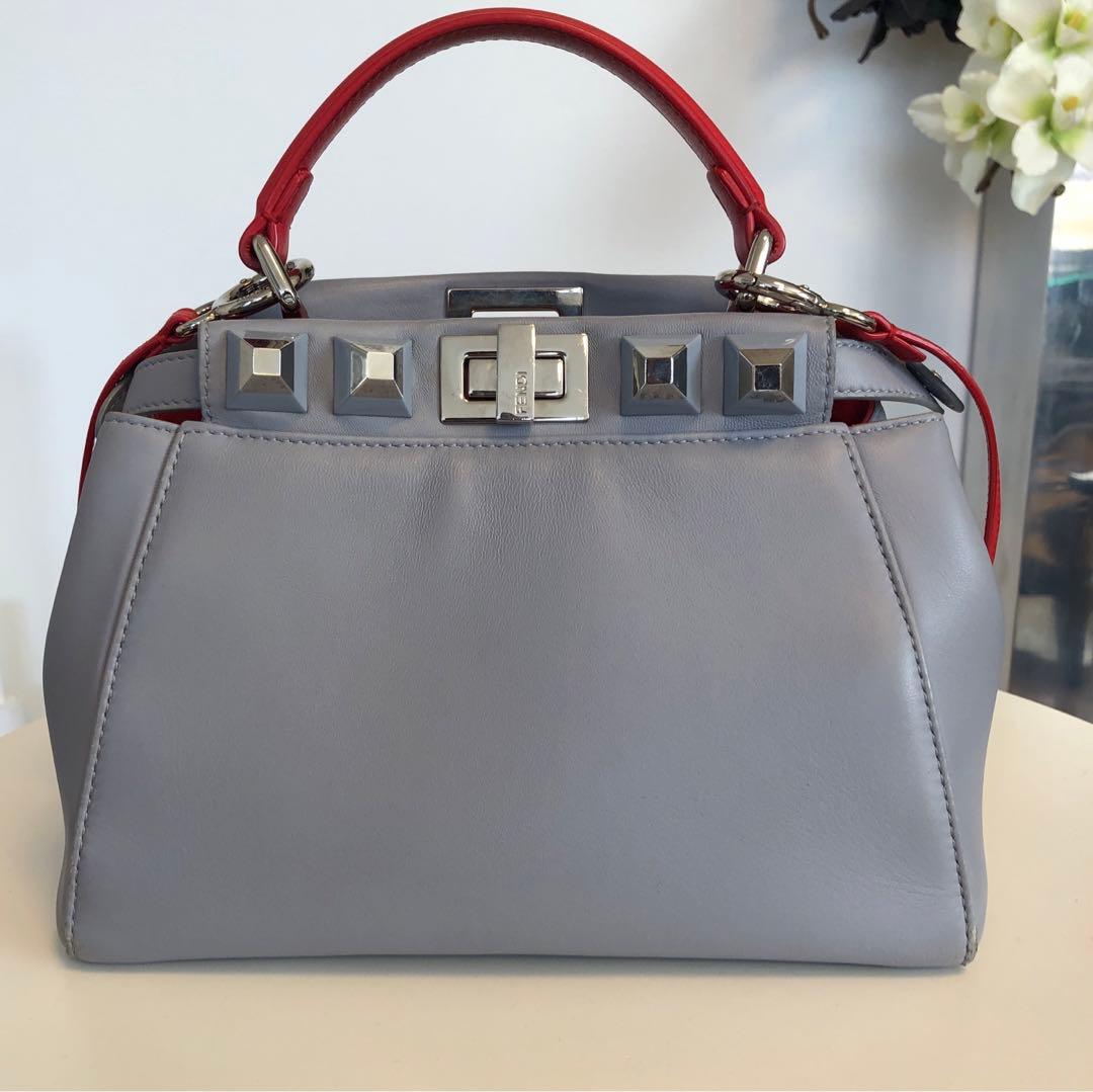FENDI Mini Peekaboo Light Gray Leather 2-Way Handbag #QY4J4D