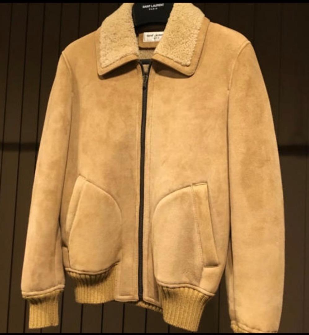 Saint Laurent Paris 2015 Autumn/Winter Mouton Jacket, Size 44, Beige, Wo #QY25I6