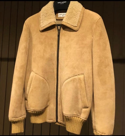 Saint Laurent Paris 2015 Autumn/Winter Mouton Jacket, Size 44, Beige, Wo #QY25I6