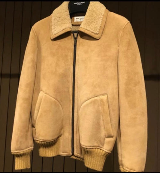 Saint Laurent Paris 2015 Autumn/Winter Mouton Jacket, Size 44, Beige, Wo #QY25I6