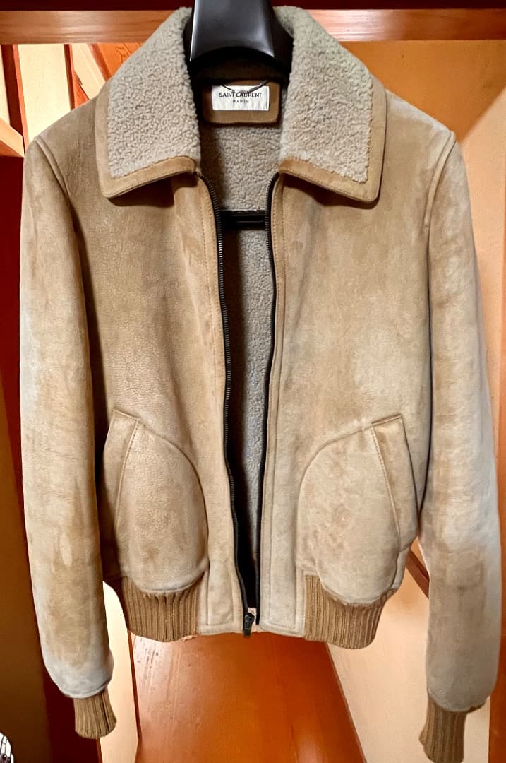 Saint Laurent Paris 2015 Autumn/Winter Mouton Jacket, Size 44, Beige, Wo #QY25I6