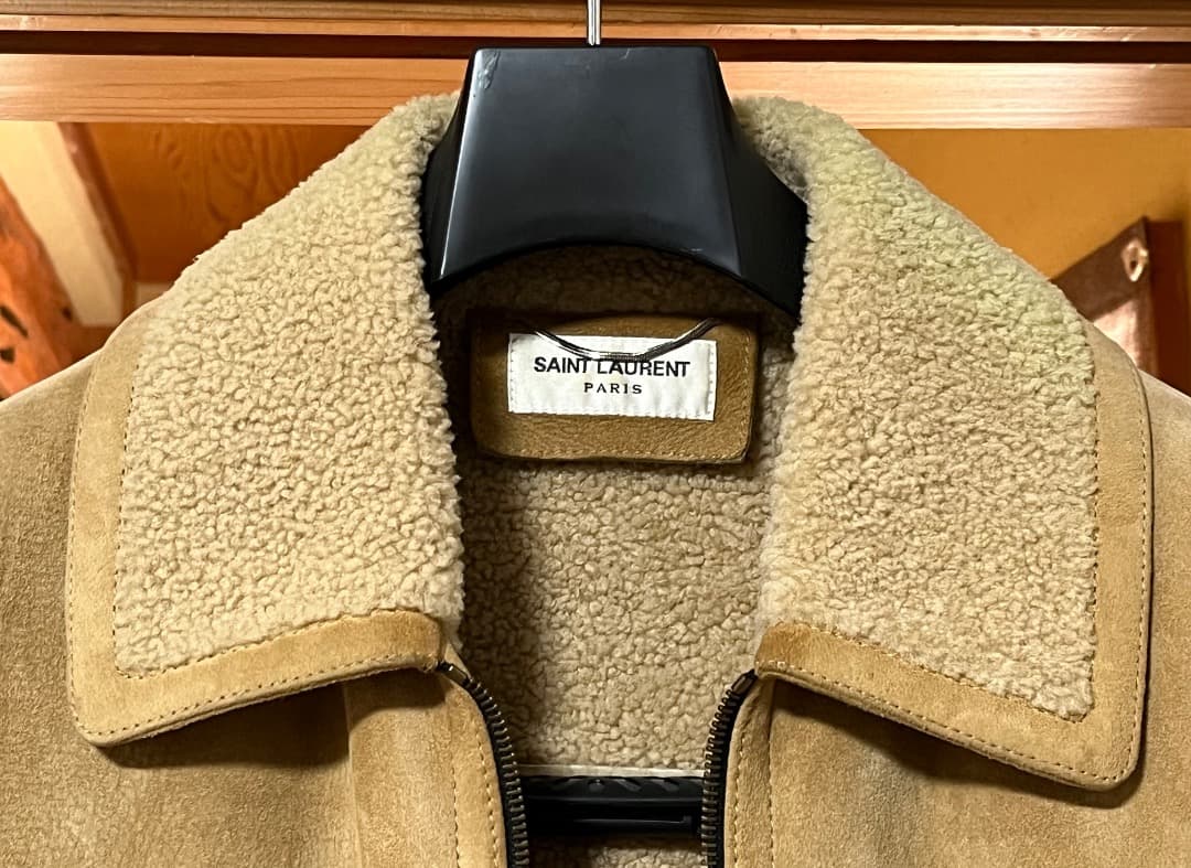 Saint Laurent Paris 2015 Autumn/Winter Mouton Jacket, Size 44, Beige, Wo #QY25I6