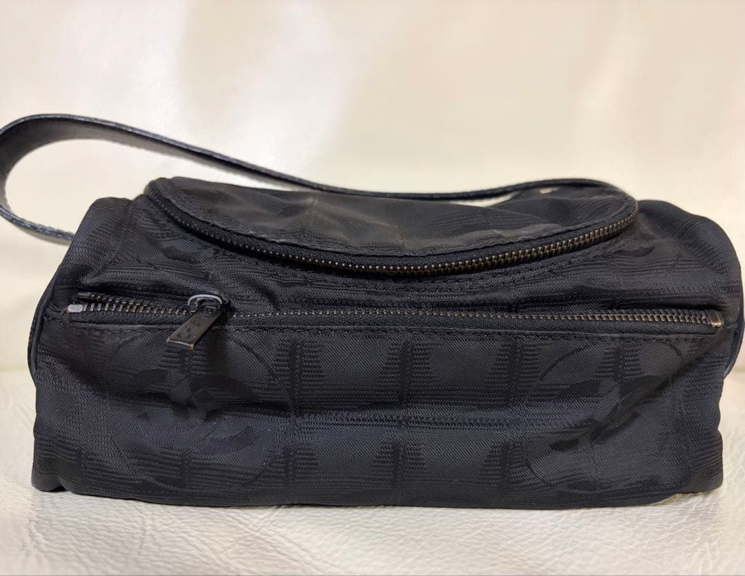 CHANEL Handbag Black Shoulder Strap Logo Zipper Rare Design #QYAIUI