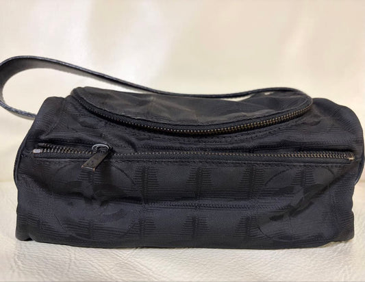 CHANEL Handbag Black Shoulder Strap Logo Zipper Rare Design #QYAIUI