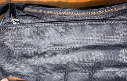 CHANEL Handbag Black Shoulder Strap Logo Zipper Rare Design #QYAIUI