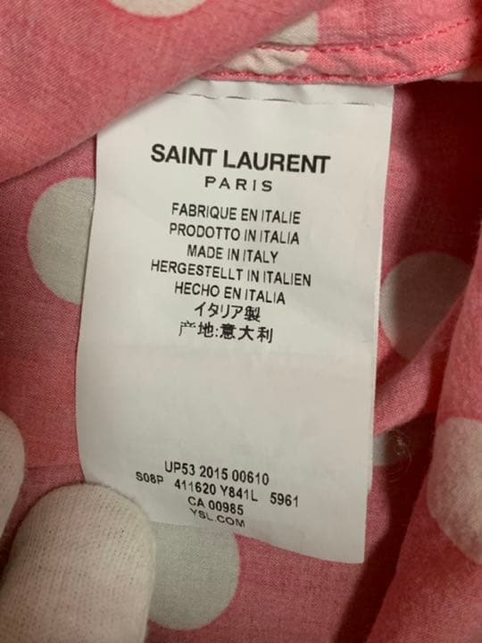 Saint Laurent Paris Hedi Pink Polka Dot Shirt, Size 37 #QYI81Q