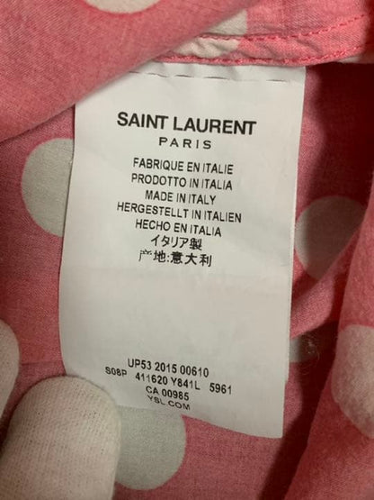 Saint Laurent Paris Hedi Pink Polka Dot Shirt, Size 37 #QYI81Q