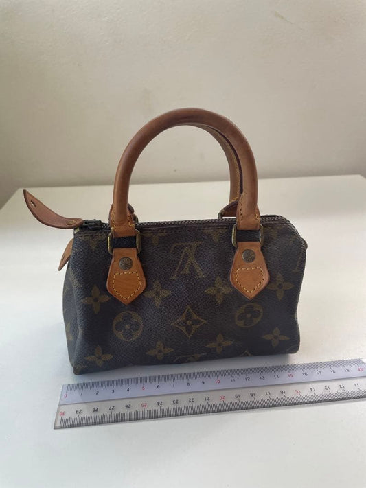LOUIS VUITTON Speedy Mini Monogram Canvas Handbag Brown #QYGQX3