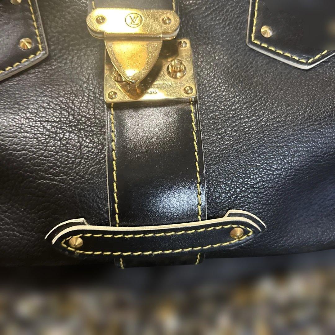 LOUIS VUITTON Stud Black Leather Handbag Gold Hardware W33cm H21cm Mitsu #QY2M3E