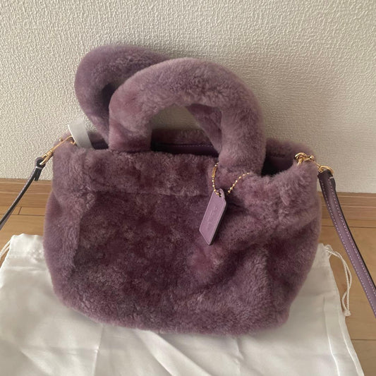 COACH Purple Shearling Fur 2-Way Tote Shoulder Bag #QY85HL