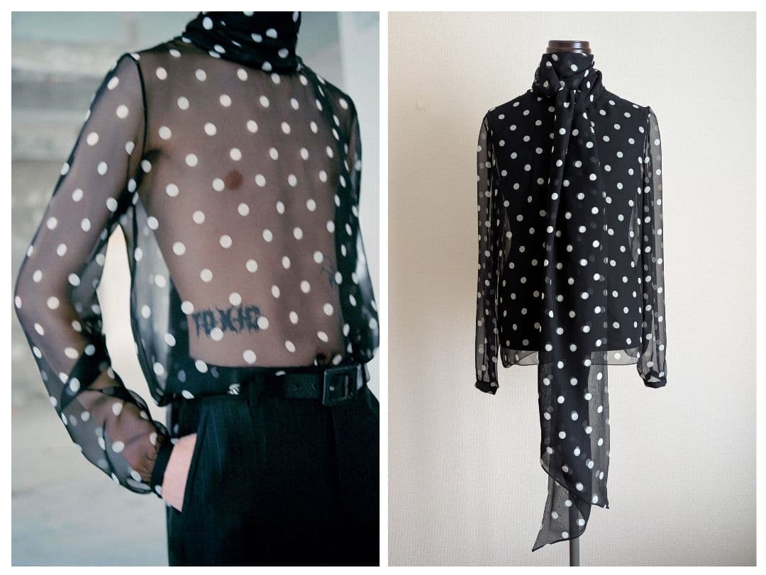 Saint Laurent Lavalli? Neck Blouse, Size Small #QY8SOZ