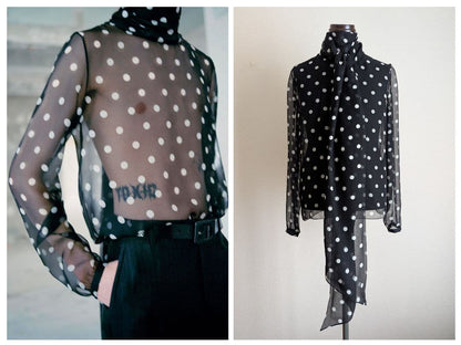 Saint Laurent Lavalli? Neck Blouse, Size Small #QY8SOZ