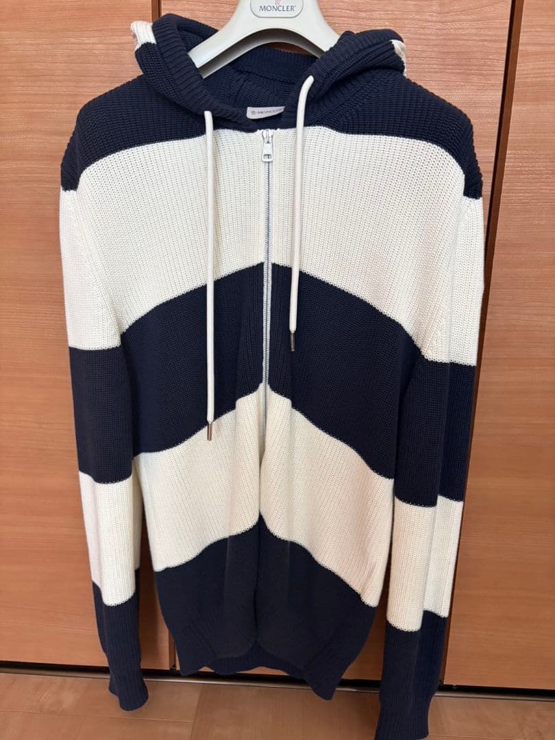 Moncler knit hoodie, navy and white, size M #QYHDGB