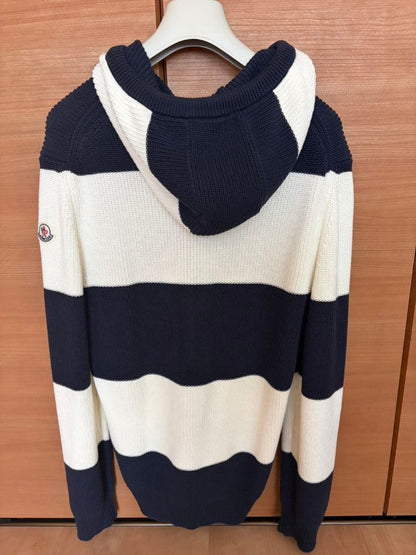 Moncler knit hoodie, navy and white, size M #QYHDGB