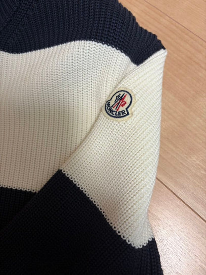 Moncler knit hoodie, navy and white, size M #QYHDGB