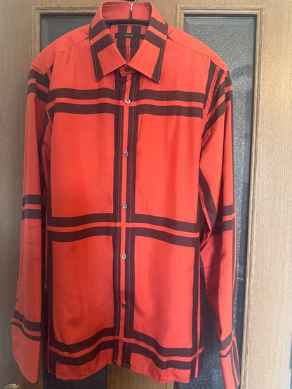 GUCCI Checked Long Sleeve Shirt, Orange and Black, Men's, Size 40 #QYJAN5