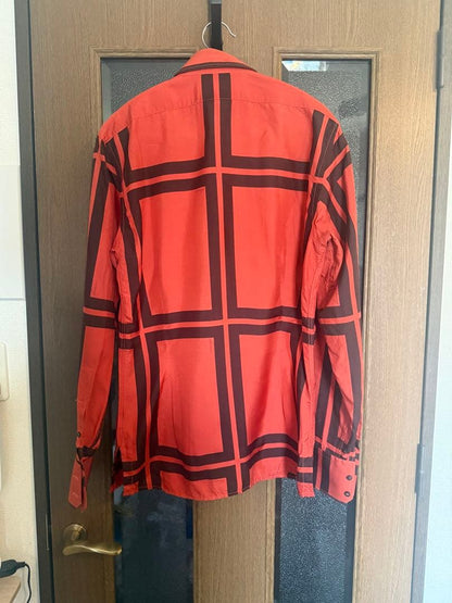 GUCCI Checked Long Sleeve Shirt, Orange and Black, Men's, Size 40 #QYJAN5