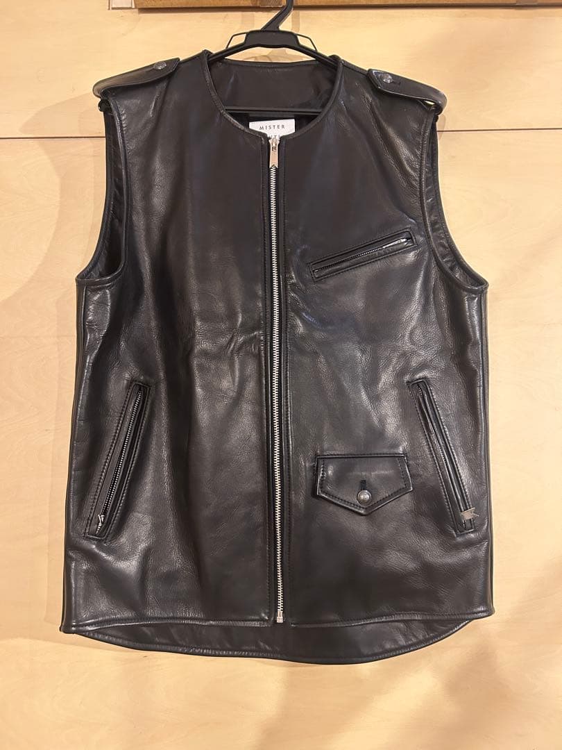 Mr Gentle Man black leather vest with tag #QY0VBW