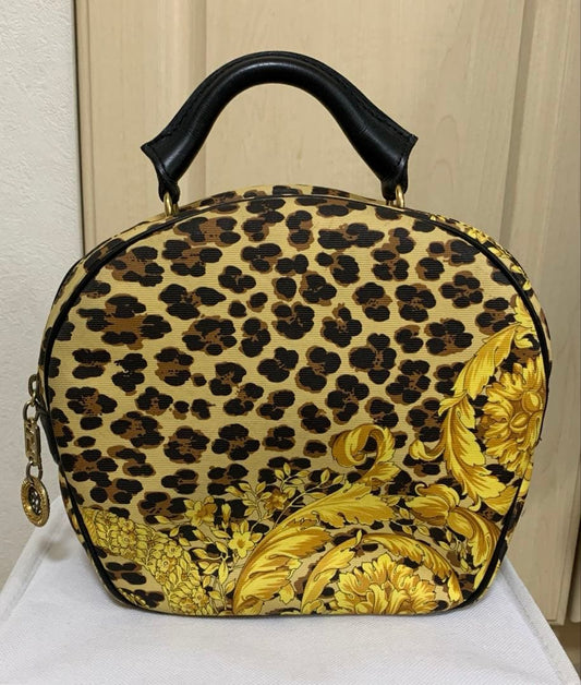 Gianni Versace Leopard Print Leather Handbag Vintage #QYGC2L