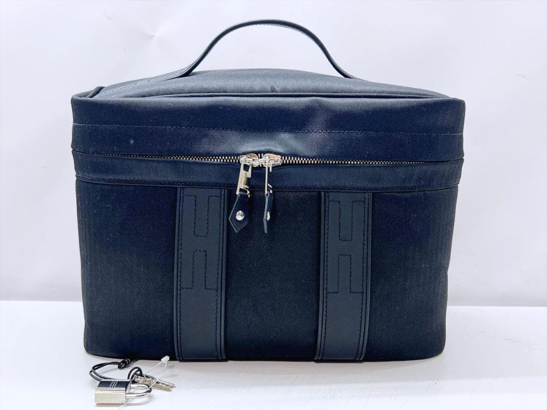 HERMES Acapulco Vanity Bag Black Leather Handbag #QY4ZVN