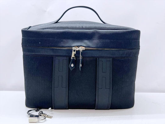 HERMES Acapulco Vanity Bag Black Leather Handbag #QY4ZVN