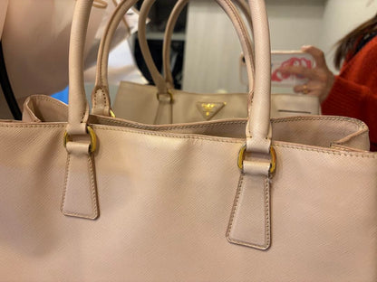 PRADA Galleria Saffiano Leather Handbag Pink Beige GILDED Logo Used Comm #QY4JC6