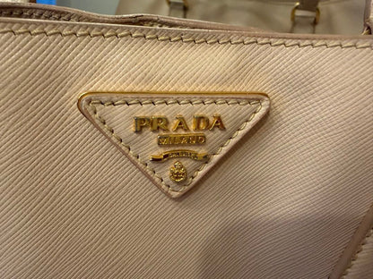 PRADA Galleria Saffiano Leather Handbag Pink Beige GILDED Logo Used Comm #QY4JC6