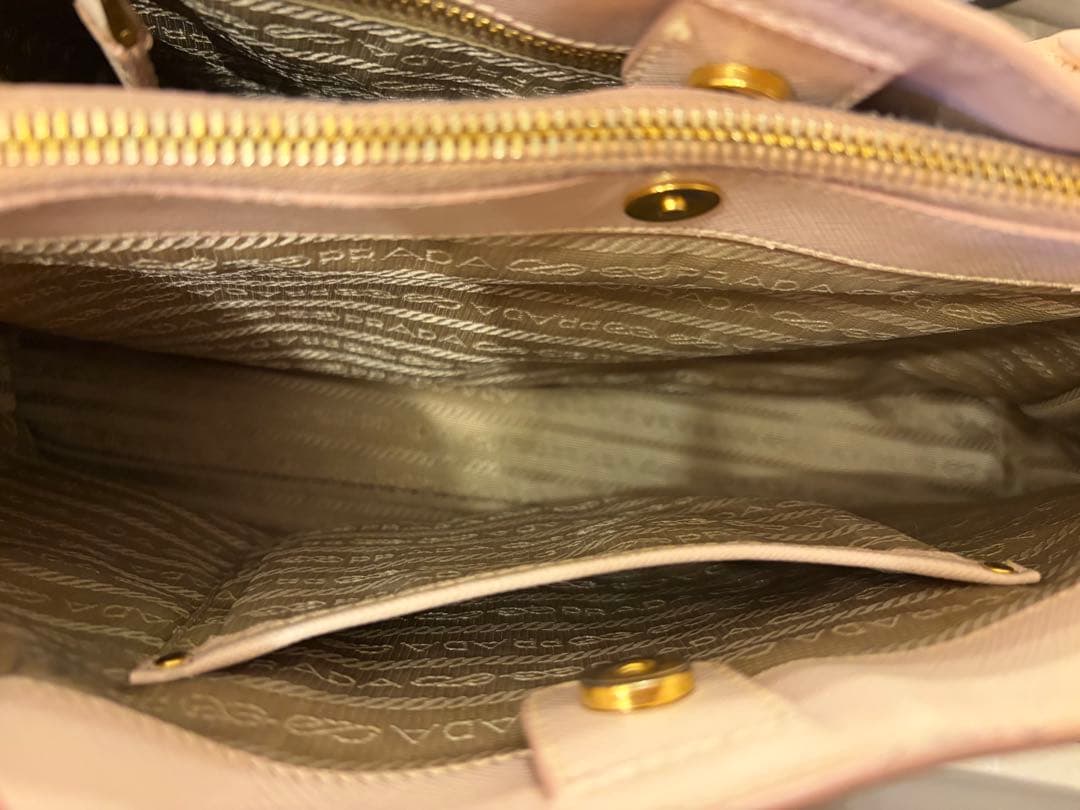 PRADA Galleria Saffiano Leather Handbag Pink Beige GILDED Logo Used Comm #QY4JC6