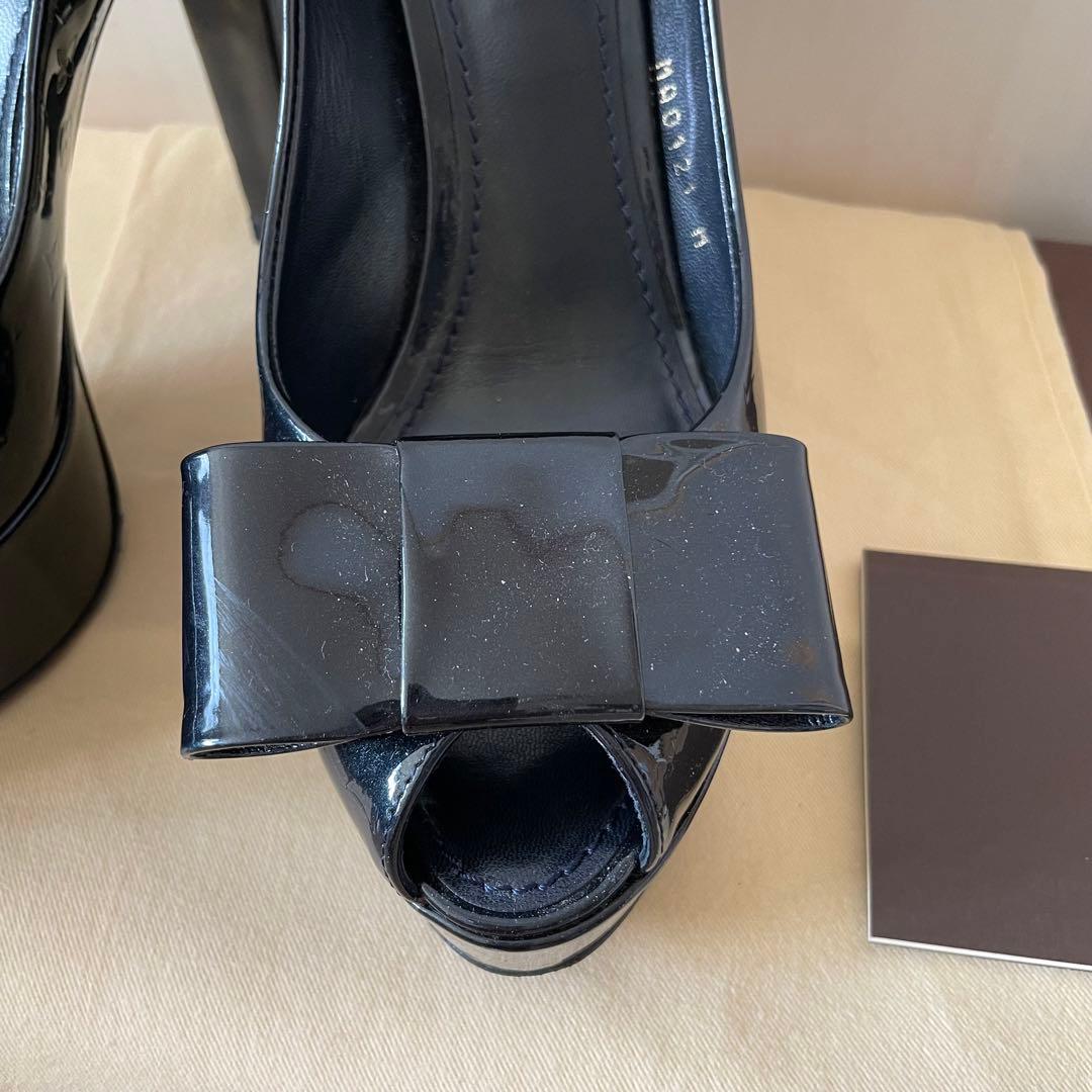 Louis Vuitton Vernis Open-Toe Pumps Blue Patent Leather Size 37.5 #QY44VN