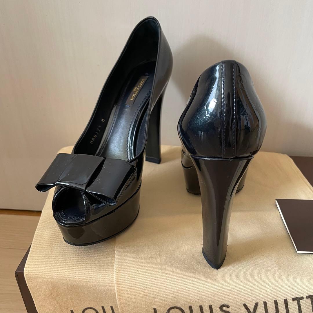 Louis Vuitton Vernis Open-Toe Pumps Blue Patent Leather Size 37.5 #QY44VN