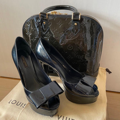 Louis Vuitton Vernis Open-Toe Pumps Blue Patent Leather Size 37.5 #QY44VN