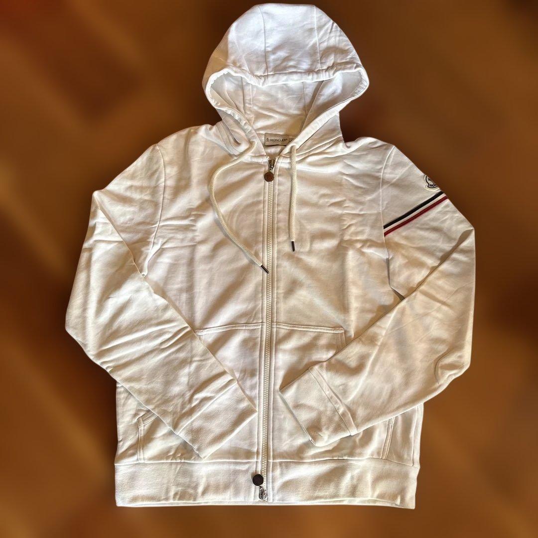 MONCLER Tricolor Hoodie with Logo Patch, White #QYDB4A
