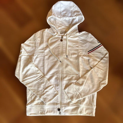 MONCLER Tricolor Hoodie with Logo Patch, White #QYDB4A