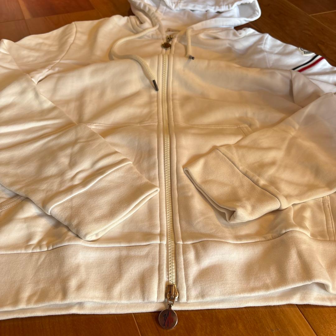 MONCLER Tricolor Hoodie with Logo Patch, White #QYDB4A