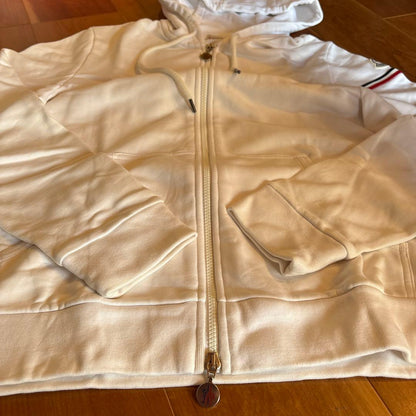MONCLER Tricolor Hoodie with Logo Patch, White #QYDB4A